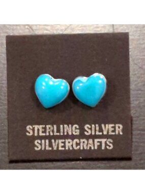Sterling Silver Turquoise Heart Stud Earrings By Silvercrafts NEW